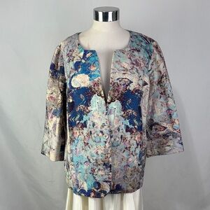 Marina Rinaldi Multi Blue Print Brocade Jacket